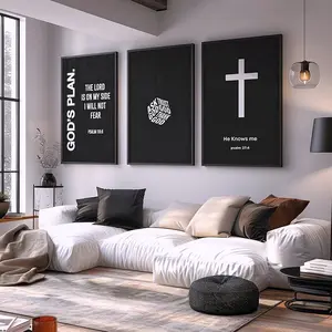 Minimal Christian Cross Poster Set – God’s Plan Bible Verse Wall Art, High Quality Print, No Frame, Modern Home Decor Gift