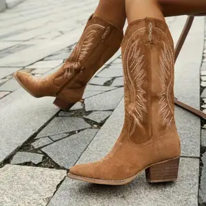 cyl Shoe store Womens Trendy Chunky Heel Cowboy Boots - Chic Pointed Toe Dress-Up Perfect Fashionable Mid Calf Height cowgirl boots