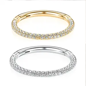 Titanium Triple Sided Micro Gem Hinged Nose Hoop Beauty Mark Jewelry for Women Men Piercing Jewelry