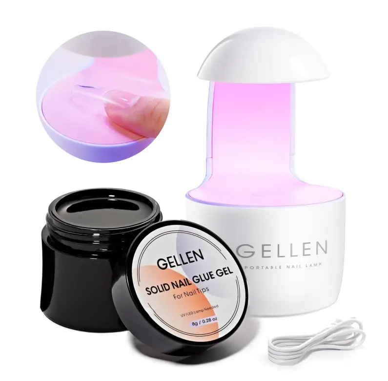 Gellen Solid Nail Glue Gel Kit - 8g Gel and 8w Mini UV Light LED Lamp ...