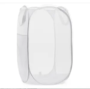 Handy Laundry Collapsible Mesh Pop Up Hamper with Wide Opening and Side Pocket - Breathable, Sturdy, Foldable, and Space-Saving Design for Clothes and Storage (White)