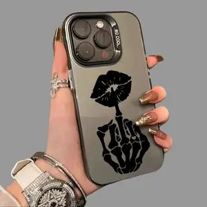 Skeletal Kiss Gesture Pattern Phone Case foriPhone 17/16/15/14/13 Pro Max Pro Plus Shockproof Protection Durable PC Material Smartphone Case All-Around Shock Absorption and Impact Resistance Phone Case