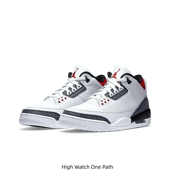White Leather Mid Top Jordan Casual Sneakers Dark Grey Suede Panel Red Collar Accent Red Nike Air Logo Air Cushion Gum Rubber Outsole Daily Walking Trainers for Men Women Street Fashion