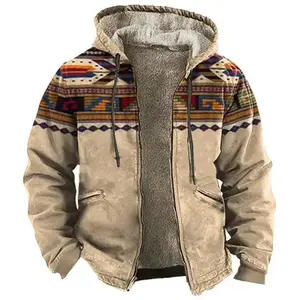 Men Jacket Cardigans Native Aztec Buffalo Coats Festival Printed Thick Outdoor Hunting Fleece Winter Casual Streetwear Clothing(Sheet)