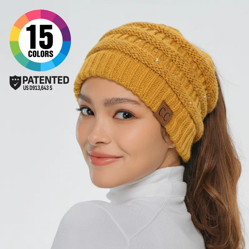 Confetti Cable Knit Pom Pom Beanie Stocking Cap Tan Confetti Cable Knit Pom Pom Beanie Stocking Cap Coral main image 3