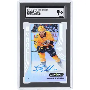 Dante Fabbro Nashville Predators Autographed 2019-20 Upper Deck Synergy #78 #8/20 SGC Authenticated 9 Rookie Card - NHL Auctions Exclusive - Fanatics Authentic Certified
