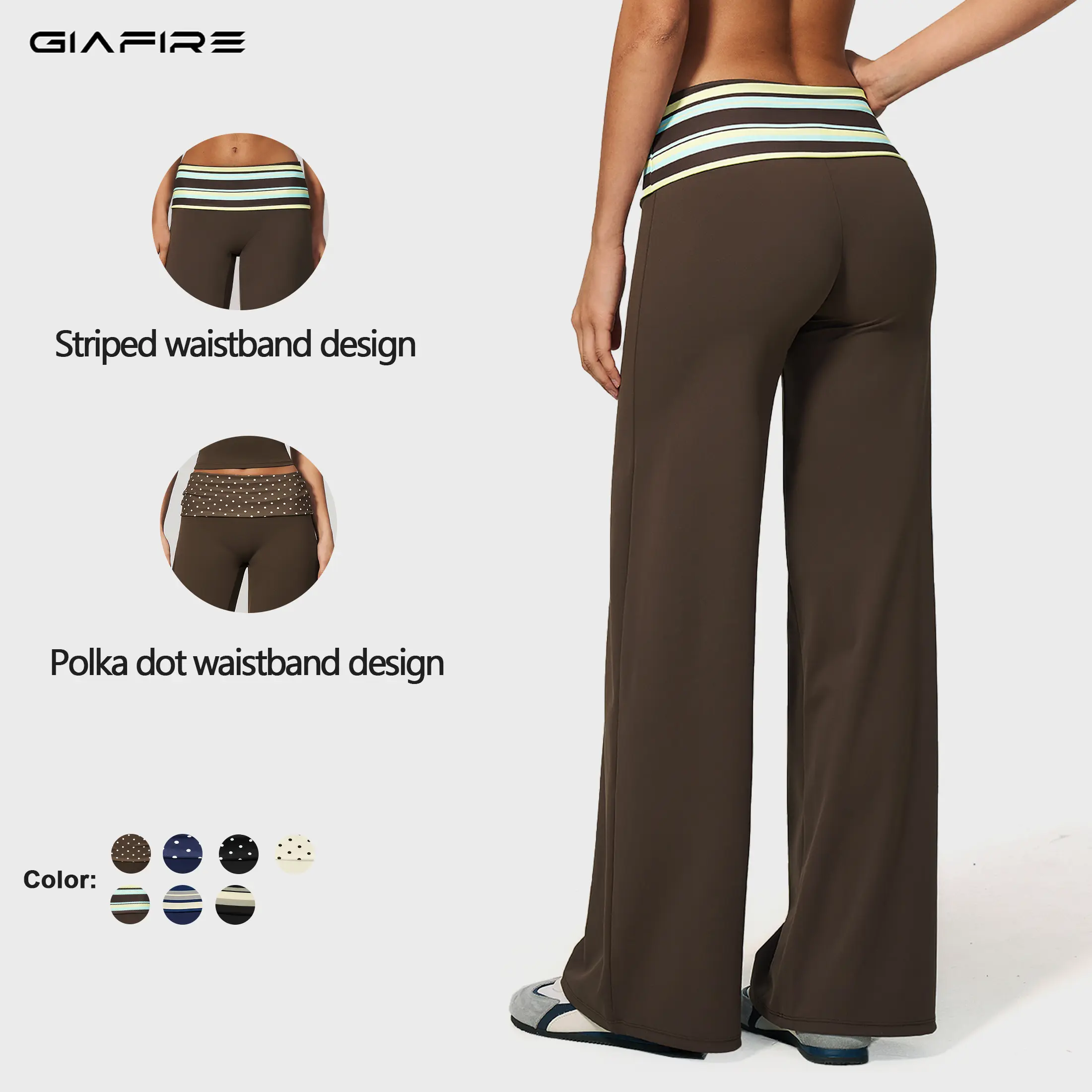 GIAFIRE Women's High Waist Butt Lifting Flared Sports Pants Striped / Polka Dot Fold-over Waistband Yoga Pants Ultra-stretchy workout flare leggings, ideal for Pilates, gym sessions and daily commuting，everyday athleisure flare pants, running