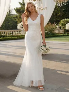 Ever-Pretty 2026 New Trend Sequin Patchwork Sleeveless Wedding Dress – Soft, Airy & Wrinkle-Resistant for Garden Party & Formal Event EH02763