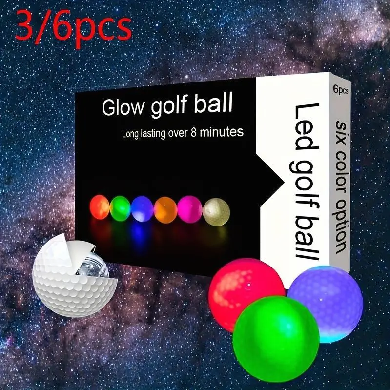 Unisex Standard Size Glow In The Dark LED Golf Balls - 3/6 Pack, For Beginners, Golf Sport, Night Games, Backyard Practice, Unique Gifts For Enthusiasts