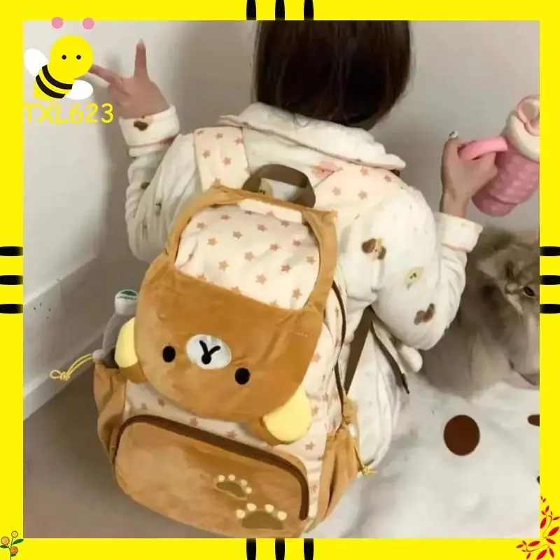 Cute Japanese Rilakkuma Plush Doll Clamshell Backpack Large Capacity School Bag Storage Bag Anime Jk Couple Backpack Gift