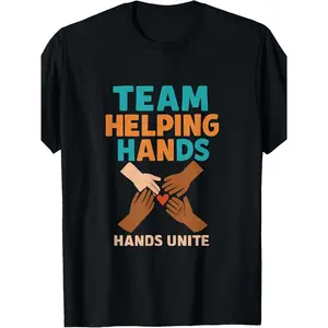 BDHJYDB Men's & Women's Team Helping Hands Volunteer Squad Unity T-Shirt - Retro Volunteer Group Outfit, Pure Casual Tee Suitable for Volunteer Events & Team Building, Machine Washable 220G