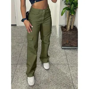 White Multi-Pocket Cargo Pants | High-Waist Straight-Leg Casual Women'S Trousers, All-Season Solid Color 2 k Yoga V Neck Push Up Bikini Set alexander mcqueen butterfly dress esli quince capri baggy dance pure double layer crop top hoodies men long regular
