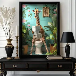 Funny animals Print, Funny Giraffe Bathroom  Decor, Toilet Humor, Bathroom animals Wall Art, Frameless Poster T