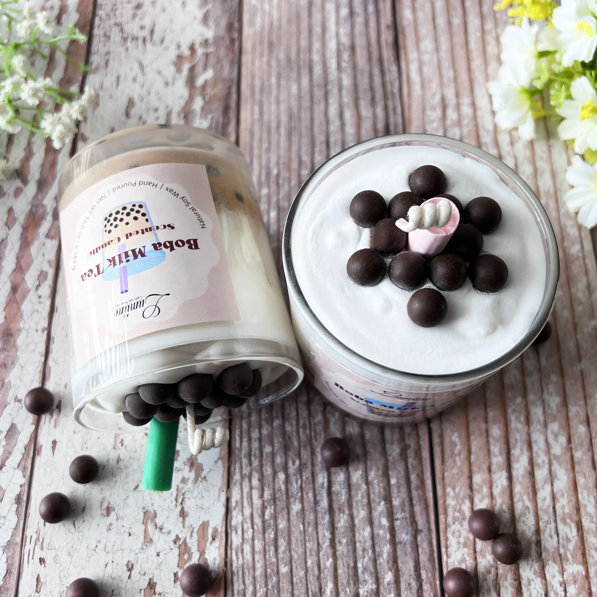 Bubble Milk Tea Candle Soy Wax Dessert Candle Gift Handmade Candle Boba Milk Tea Candle Unique Gift for Her Home Decor Food Candle