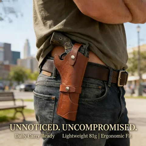 Genuine Leather Secured Unisex 6-Shot .22 Revolver Holster (5.5 in Barrel) - One Size, Daily Carry Ready, Fits Heritage Rough Rider, Ruger Wrangler, Colt New Frontier & Similar Models, Hunting Equipment