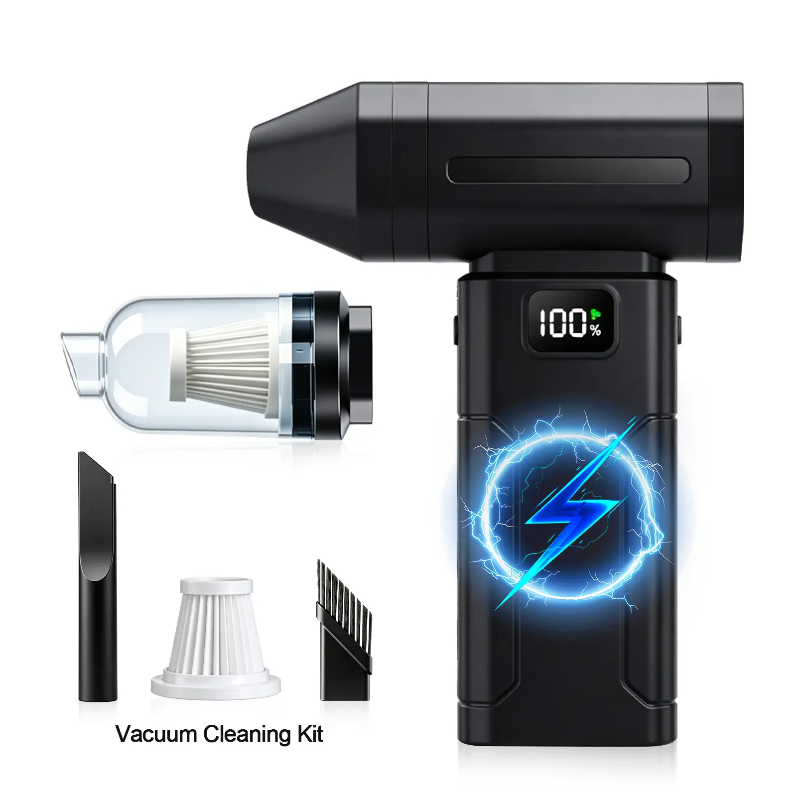 Powerful Mini Turbo Jet Fan - Portable Type-C Cordless Rechargeable Air Duster with Fast Charging, Batteries, USB Port, Glow in the Dark for Car Cleaning, Keyboard Maintenance