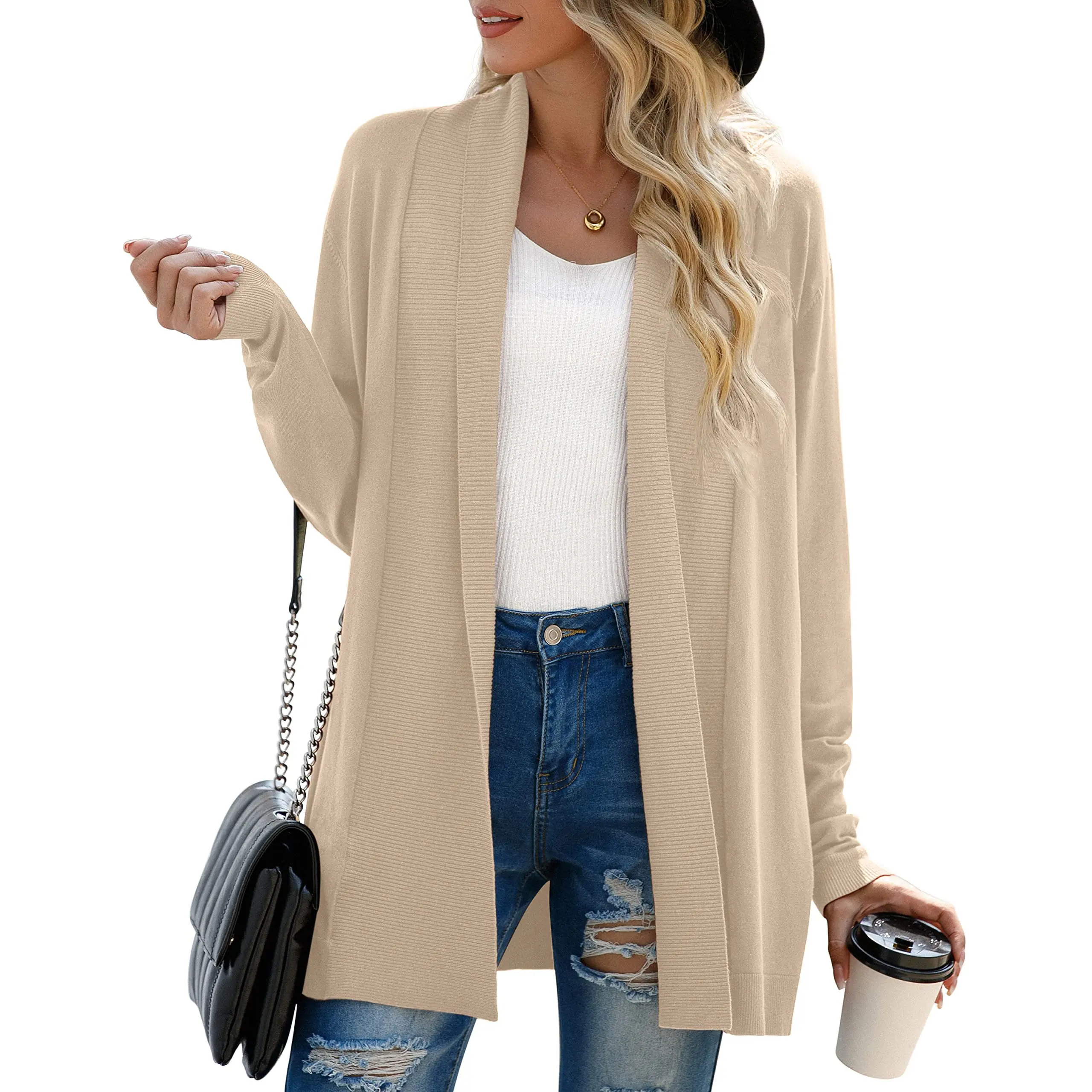 GRECERELLE Women's Long Sleeve Open Front Lightweight Casual Business Dressy Cardigan Sweater Fall Winter