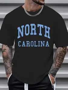 100% Cotton North Carolina Flag Graphic Tee, Men Graphic T Shirts -  Printed Short Sleeve T-Shirt Top