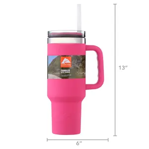 Hot Pink 40-Ounce Stainless Steel Vacuum-Insulated Tumbler with Handle