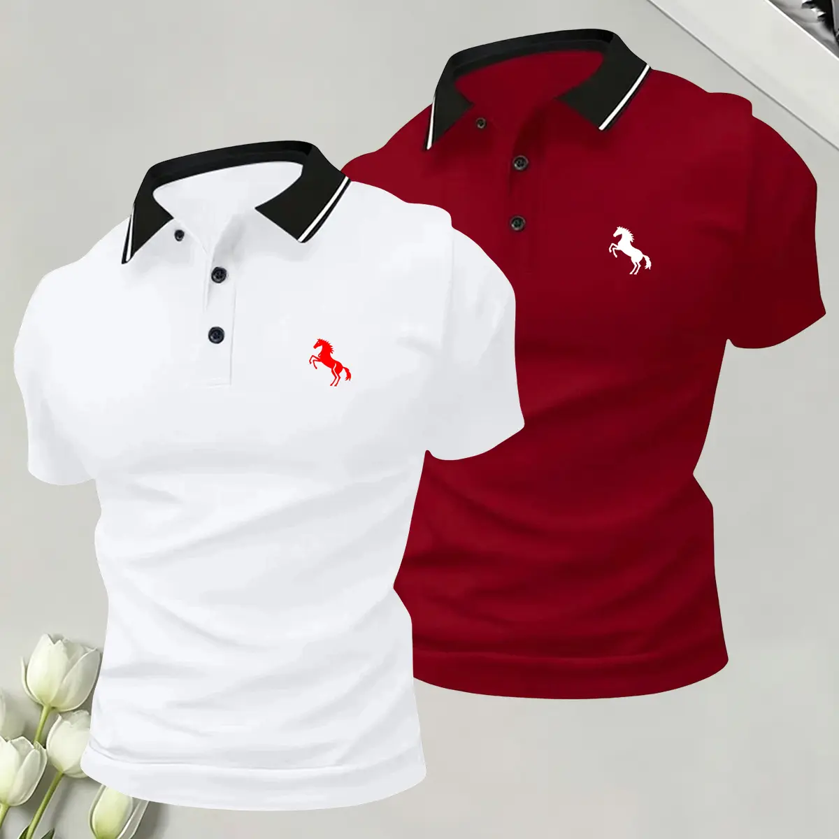 2-pack new summer men’s comfortable polo shirts, men’s polo set, classic turn-down collar button-up tops, an ideal choice for business casual wear