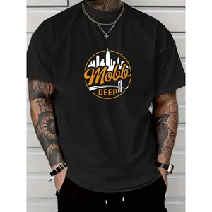 Men's T-Shirt Black Mobb Deep Logo Graphic Tee Casual Wear