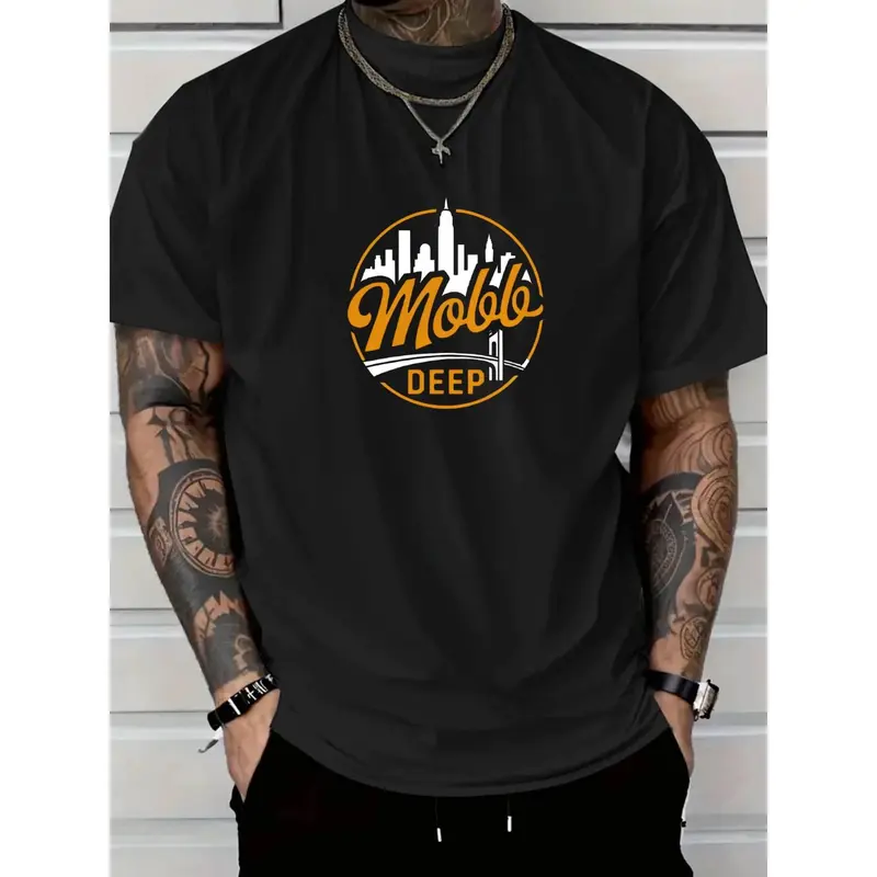 Men's T-Shirt Black Mobb Deep Logo Graphic Tee Casual Wear