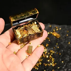 Mini Pirate Treasure Chest Set with Gold Coins and Bars, Aquarium Decor, Holiday Decoration, Festive, Home Decor, Fish Tank Accessories