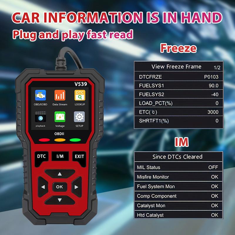 OBD2 Scanner V539 Car Code Reader Diagnose Check Engine Light Smog Check DTCs Scan Tool Live Data Stream Voltage Test for Vehicles Since 1996