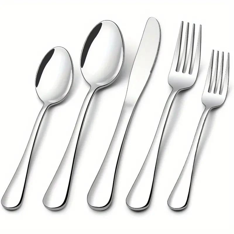 30 Pieces Rainbow Silverware Set Compralo Colorful Stainless Steel Flatware Cutlery Set, Kitchen Utensils Set Include Knife Fork Spoon Silvery Dinnerware Modern