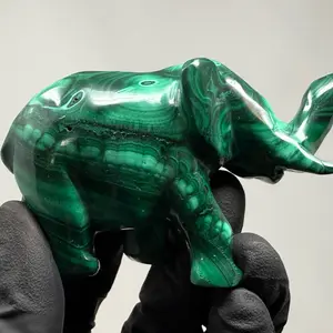 Carved Malachite Elephant - Natural Stone Sculpture Animal Carving Heart Healing Energy