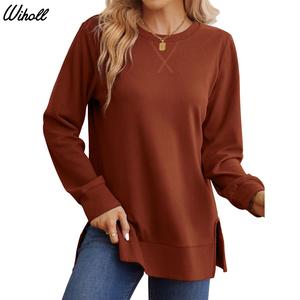 WIHOLL Women's 2025 Trending Split-Side Sweatshirt Long Sleeve Crewneck Pullover Soft Breathable Minimalist Fashion Fall Garment