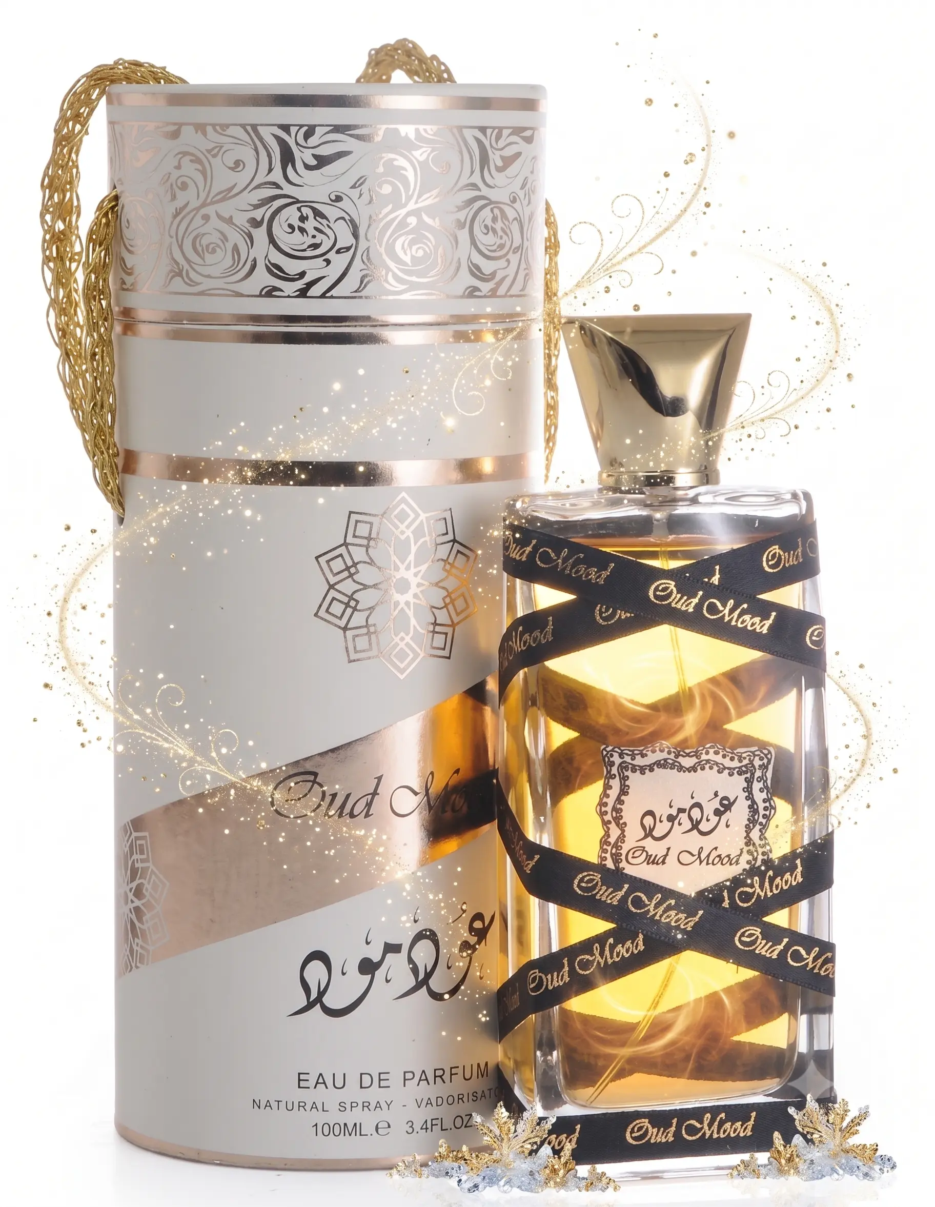 Oud Mood Perfume 100ml - Long Lasting Woody Oriental Fragrance, Luxury Middle Eastern EDP with Gold Design, Unisex Scent Gift 3.4oz
