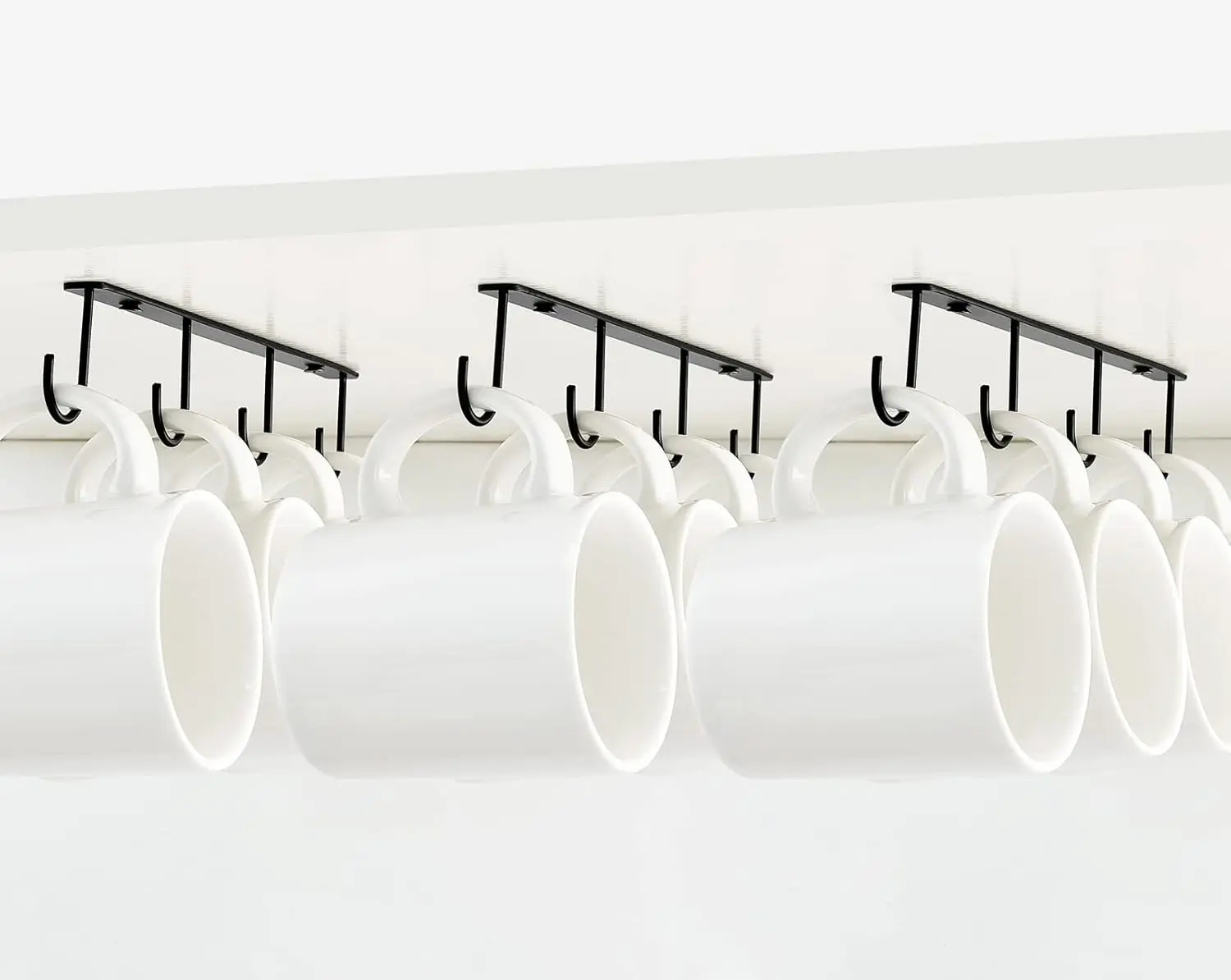 Mug Hanger Set of 3 Metal Mug Hooks Coffee Cup Holder with 12 Hooks Simple Coffee Mug Organizer for Cabinet Shelf Modern Mug Storage Display Rack for Kitchen, Black