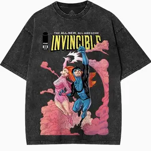 Retro Limited Invincible War T-Shirts, Mark Grayson Atom Eve Graphic Tee Shirts, TV Show Comics Cotton Washed Tee, Invincible Merch Soft Classic ND1