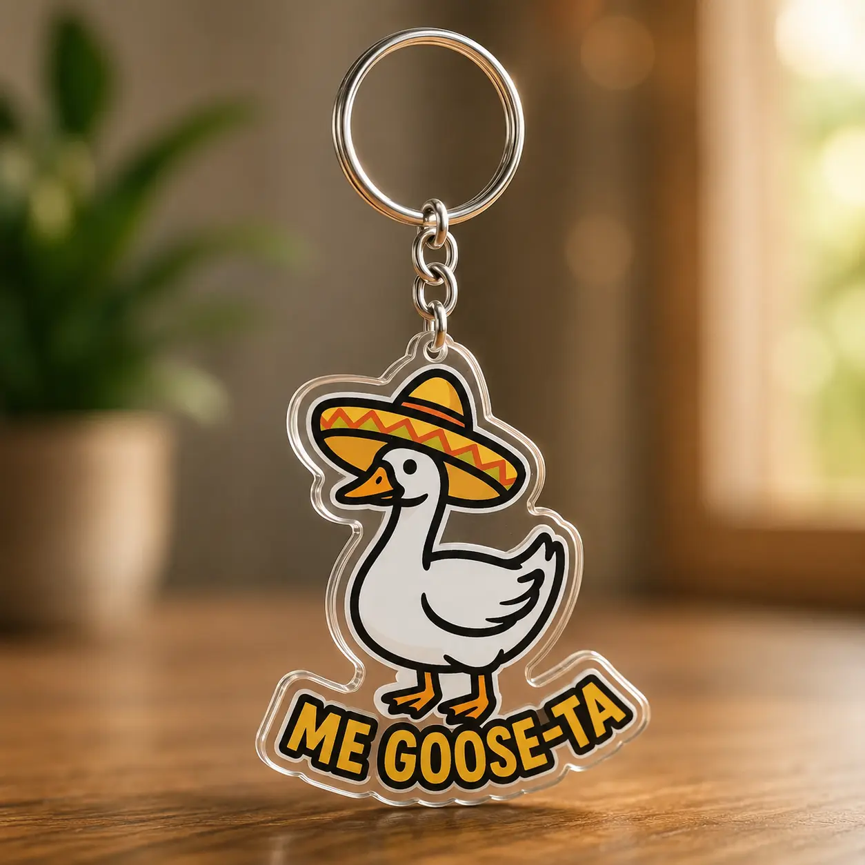 Me Goose-ta Funny Goose in Sombrero Acrylic Keychain Cute Mexican Pun Animal Meme Gift