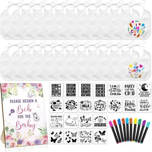 55 count White Bibs for  Decorating Design a Bib Decorate Plain  Bibs Wooden Sign for  Shower  Kit