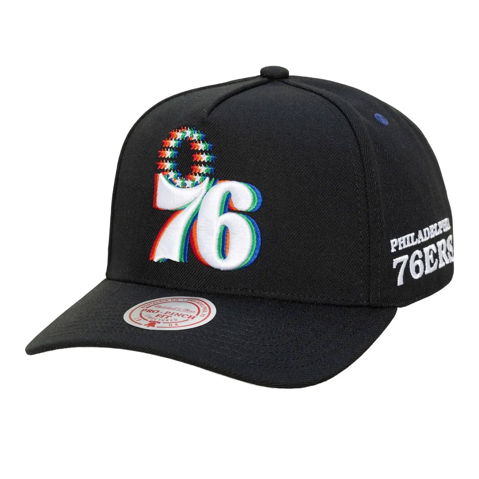 Philadelphia 76ers Black Legendary Home Pro Pinch Snapback Hat NBA Throwback Cap Adjustable Fan Gear Mitchell & Ness
