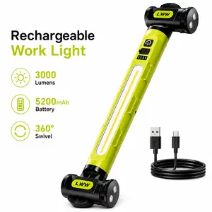 LWW 3000LM Magnetic Underhood Work Light, 5200mAh Detachable Battery Rechargeable LED Bar with Dual Magnets & Hook, Water Resistant Mechanic Light (1 Pc Included) for Garage Emergencies, Adults