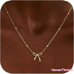 Women's Minimalist Bow Dainty Pendant Necklace, Gold-Plated Layered Gold Necklace, Versatile Layer-Friendly Wear, Holiday & Birthday Gift (Sports & Outdoor Fan Shop Gaming Accessory)