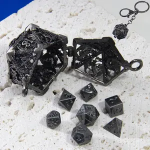 Mini D&d Dice Set Metal 7 Piece Portable D20 Necklace Keychain Dragon Eye Bag Perfect Valentine Gift for Dungeons & Dragons Fans