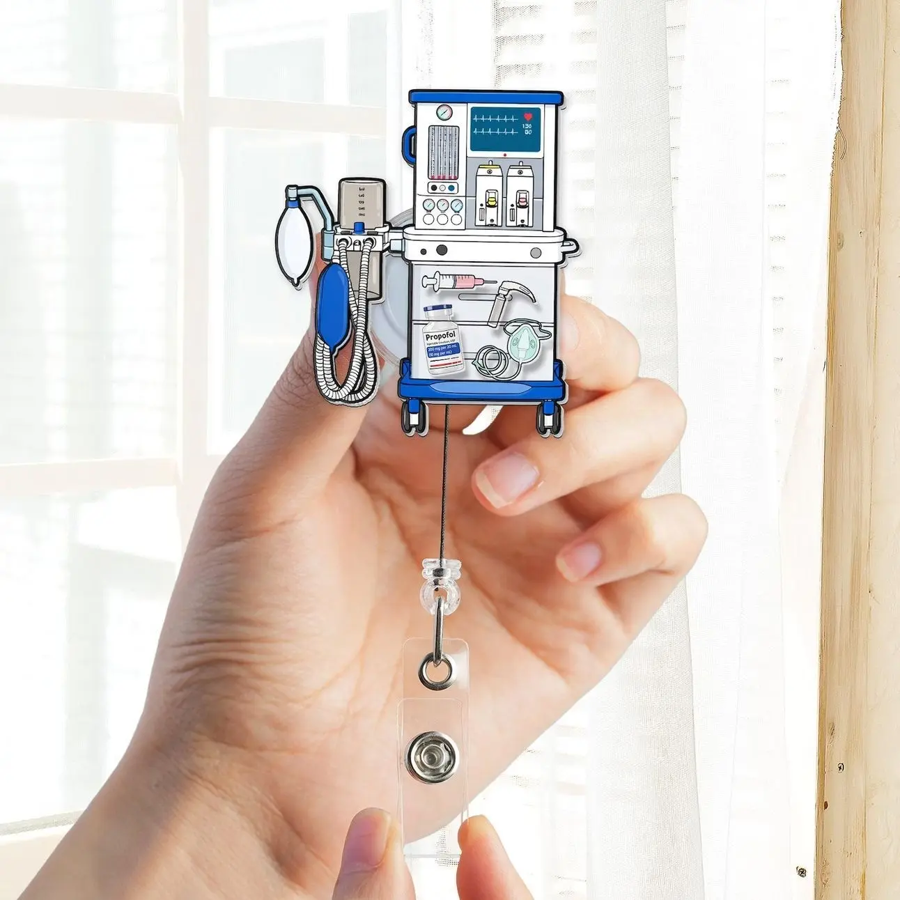 Anesthesia Machine Shaker Badge Reel | CRNA OR Nurse ID Holder | Medical Gift FQC