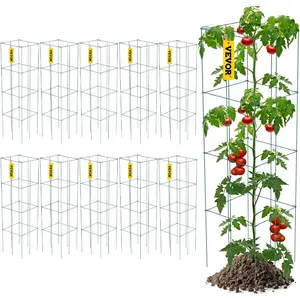 VEVOR Tomato Cages, 11.8x 11.8x 46.1, 10 Packs Square Plant Support Cages, Silver PVC - Coated Steel Tomato Towers for Climbing Vegetables, Plants, Flowers, FruitsVEVOR Super Brand Day