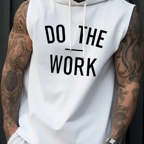 Men's Letter Print Plain Hooded Tank Top, Regular Fit Casual Fashion Comfy Sleeveless Top for Summer, Men's Sleepwear & Loungewear for Daily Wear, Menswear