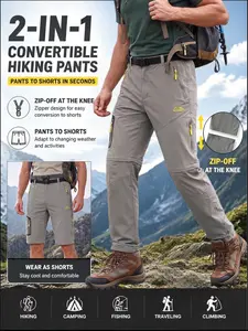 Men's Convertible Detachable Leg Outdoor Pants, 100% Nylon Quick-Dry Hiking Long Pants, Lightweight Breathable, Ideal for Fishing/traveling