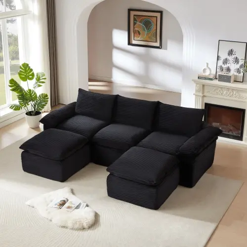 corduroy black 3 pkgs (3seater+2 ottoman)