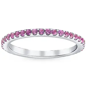 3/4Ct Pink Sapphire Stackable Ring Wedding Band 10k White Gold