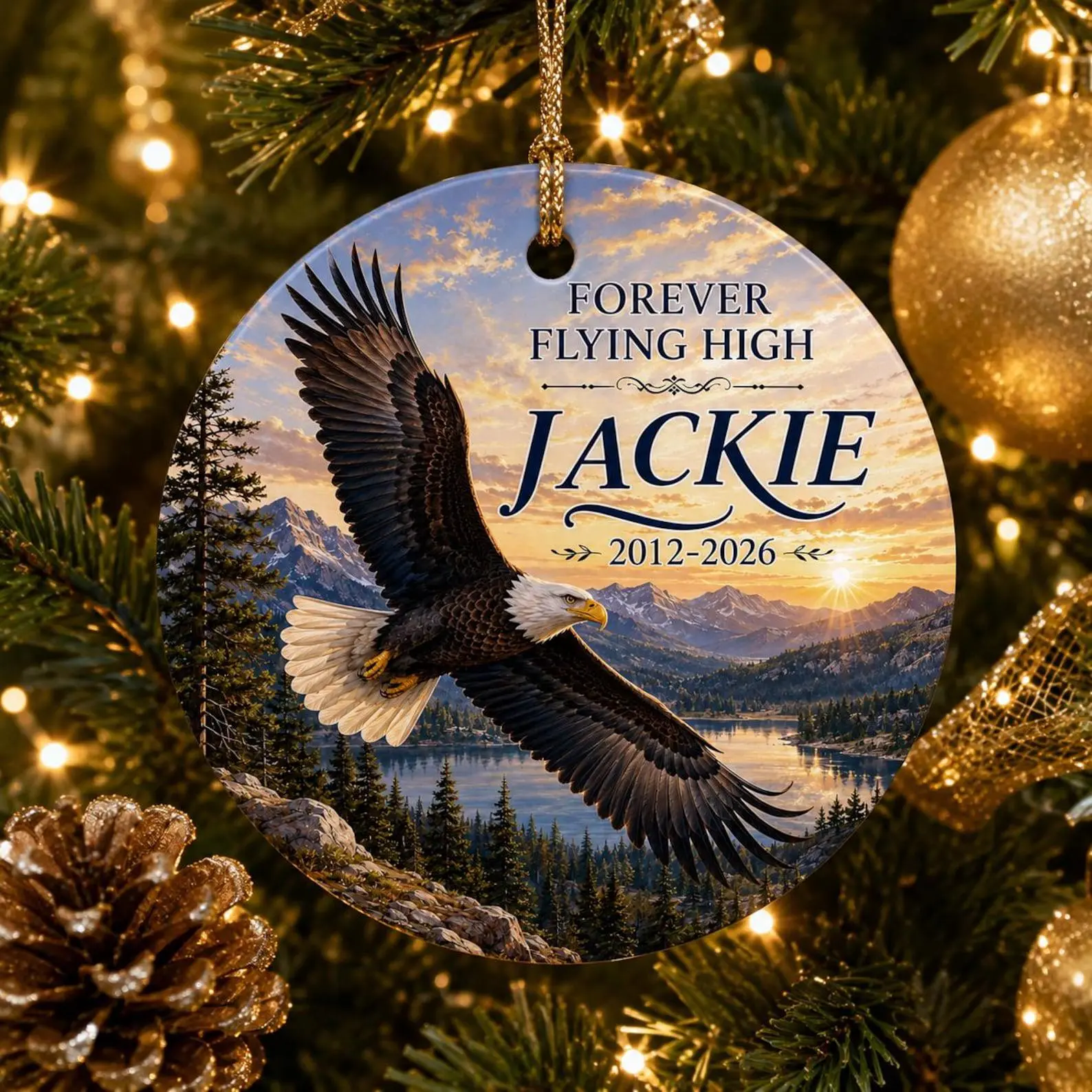 Jackie Eagle Forever Flying High Ornament, Big Bear Eagle Gift, Bald Eagle Memorial Ornament, Fly High Keepsake, Big Bear Ornament