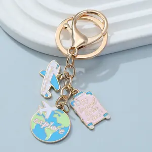 Fashion Tour Enamel Keychain Suitcase Airplane Earth Keychain Accessories Trend Accessories, with Inspirational Quotes, Unisex Accessories, Ideal for Keys, Bags, Airplane Travel Accessories, Gifts for 11 Holidays