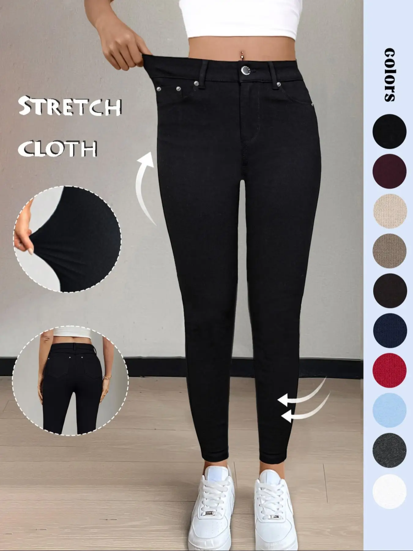 GILIPUR Y2K Women's Plain Pocket Button Leggings, Casual Comfy Skinny Pants for Yoga Gym Workout, Ladies Bottoms for Fall & Winter