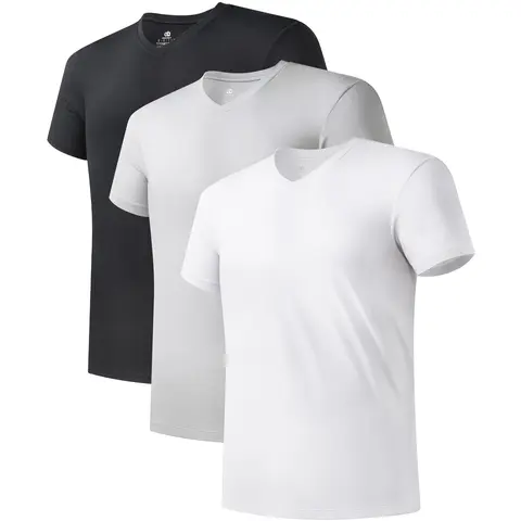 DAVID ARCHY Men's Bamboo Rayon Spandex Fabric Menswear Undershirts - Soft, Moisture-Wicking, Breathable, Stretch Plain V-Neck Short-Sleeve Top for Day Wear, 3-Pack Gift Sets for Boyfriend